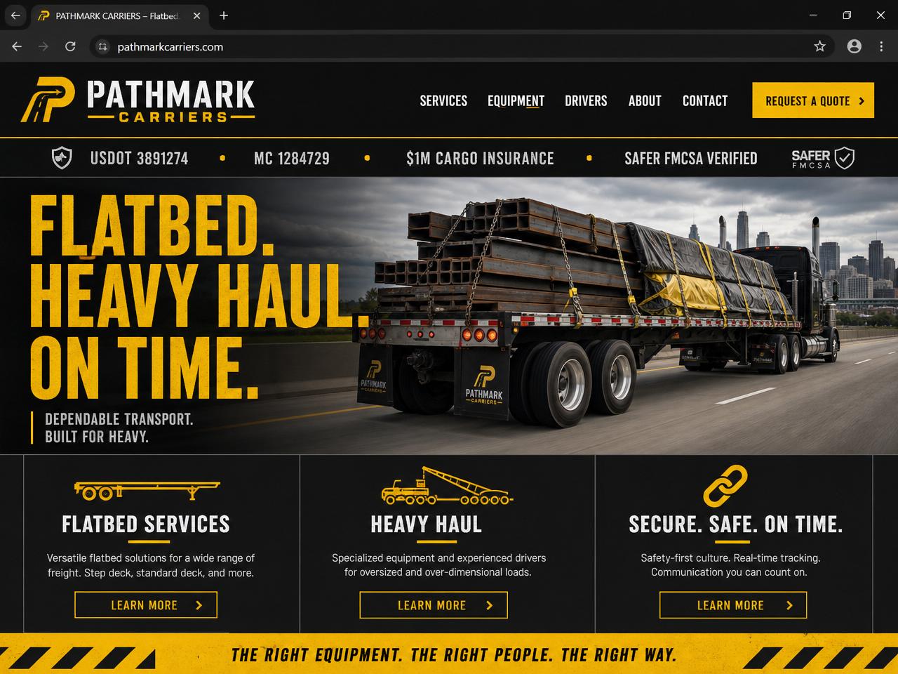 Concept website design for a flatbed and heavy haul trucking company
